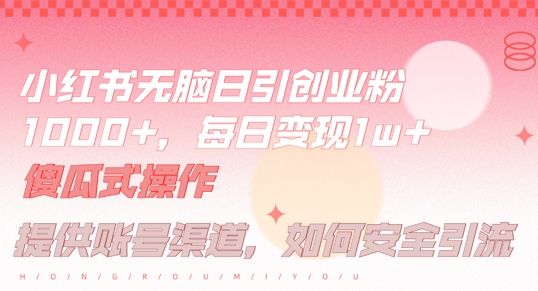 小红书无脑每日引流创业粉500+，小白每天只花半小时，躺赚长尾收益【揭秘】-逐光创享汇