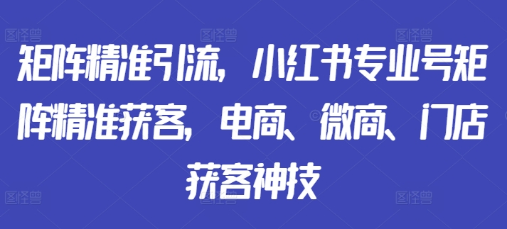 矩阵精准引流，小红书专业号矩阵精准获客，电商、微商、门店获客神技-逐光创享汇