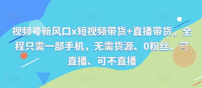 视频号新风口x短视频带货+直播带货，全程只需一部手机，无需货源、0粉丝、可直播、可不直播-逐光创享汇