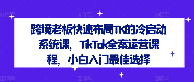 跨境老板快速布局TK的冷启动系统课，TikTok全案运营课程，小白入门最佳选择-逐光创享汇