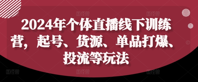 2024年个体直播训练营，起号、货源、单品打爆、投流等玩法-逐光创享汇