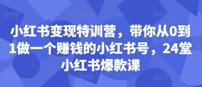 小红书变现特训营，带你从0到1做一个赚钱的小红书号，24堂小红书爆款课-逐光创享汇