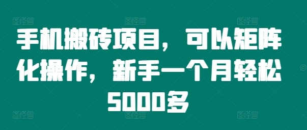 手机搬砖项目，可以矩阵化操作，新手一个月轻松5000多-逐光创享汇