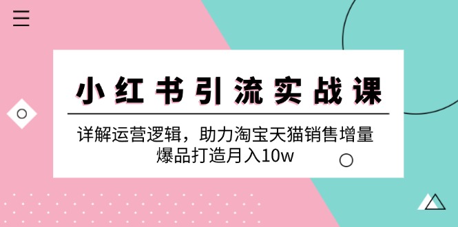 小红书引流实战课：详解运营逻辑，助力淘宝天猫销售增量，爆品打造月入10w-逐光创享汇