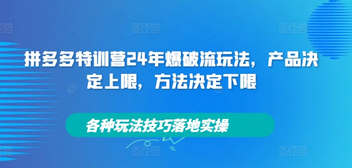 拼多多特训营24年爆破流玩法，产品决定上限，方法决定下限，各种玩法技巧落地实操-逐光创享汇