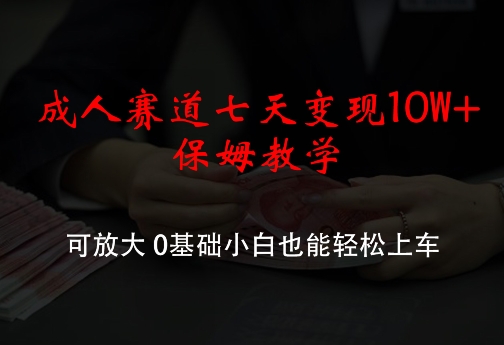 成人赛道七天变现10W+保姆教学，可放大，0基础小白也能轻松上车【揭秘】-逐光创享汇